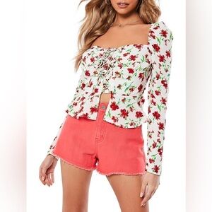 Misguided Floral Lace Up Peplum Top